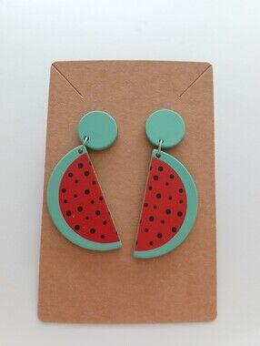 Fashion Jewelry Mint Green & Red Watermelon Dangle Earrings
